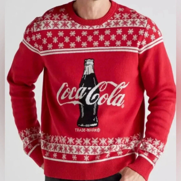 MEN'S Lucky Brand X COCA-COLA NOVELTY CREW RED SWEATER - SIZE Medium - Picture 1 of 12